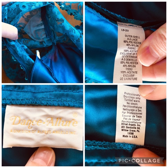 Vintage Blue Green Lace Gown Sequin Details Open Back Sweetheart Big Bow Teal - Picture 15 of 16